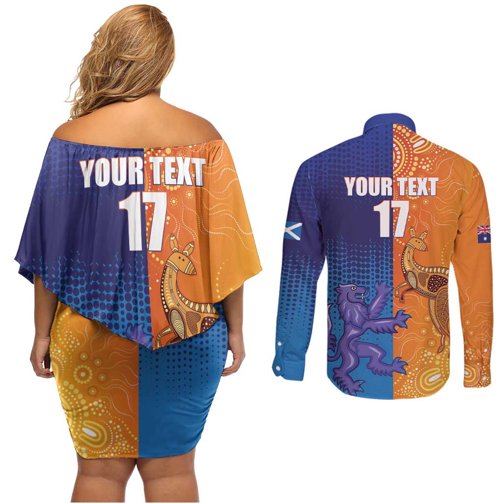 Custom Scotland and Australia Rugby Couples Matching Off Shoulder Short Dress and Long Sleeve Button Shirt Wallabies Thistle Together