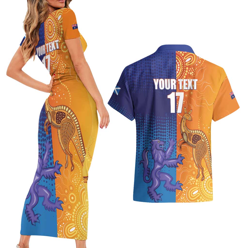 Custom Scotland and Australia Rugby Couples Matching Short Sleeve Bodycon Dress and Hawaiian Shirt Wallabies Thistle Together