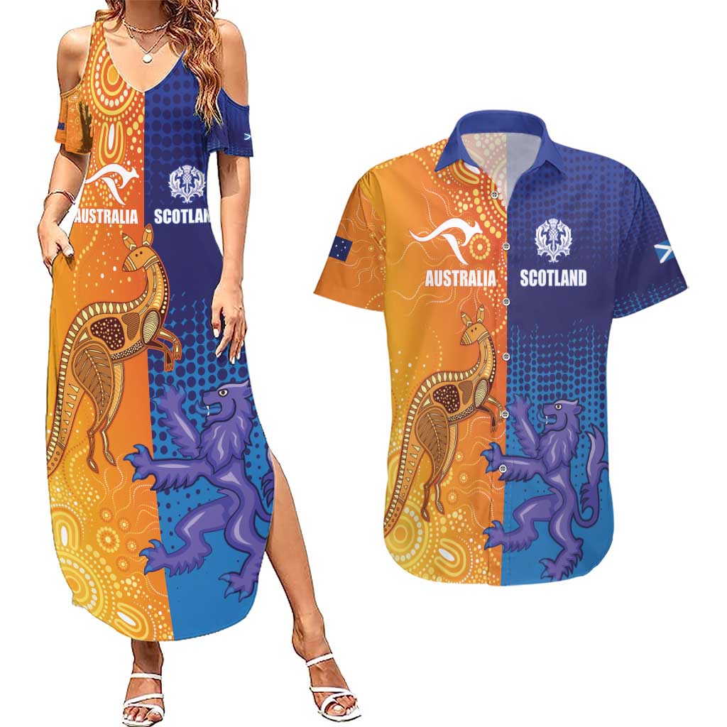 Custom Scotland and Australia Rugby Couples Matching Summer Maxi Dress and Hawaiian Shirt Wallabies Thistle Together
