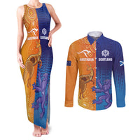 Custom Scotland and Australia Rugby Couples Matching Tank Maxi Dress and Long Sleeve Button Shirt Wallabies Thistle Together
