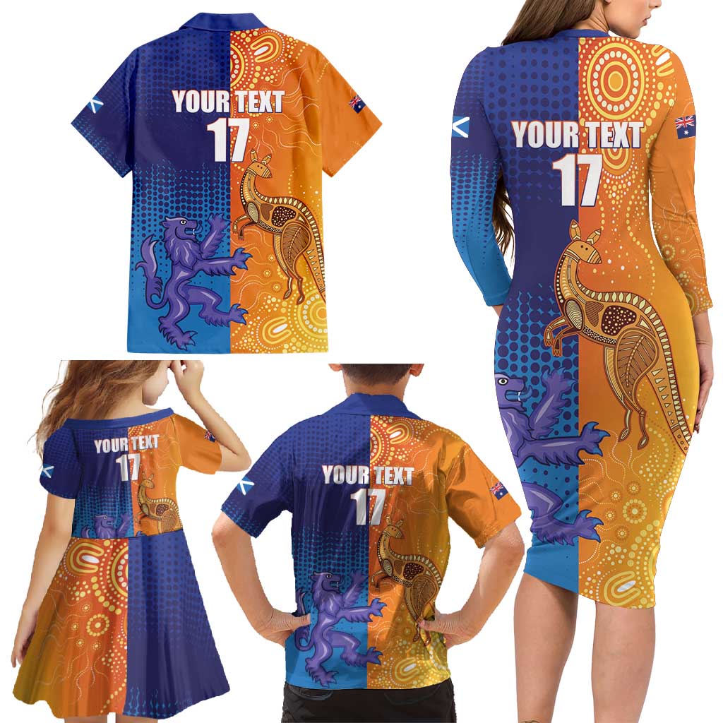 Custom Scotland and Australia Rugby Family Matching Long Sleeve Bodycon Dress and Hawaiian Shirt Wallabies Thistle Together