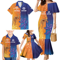 Custom Scotland and Australia Rugby Family Matching Mermaid Dress and Hawaiian Shirt Wallabies Thistle Together