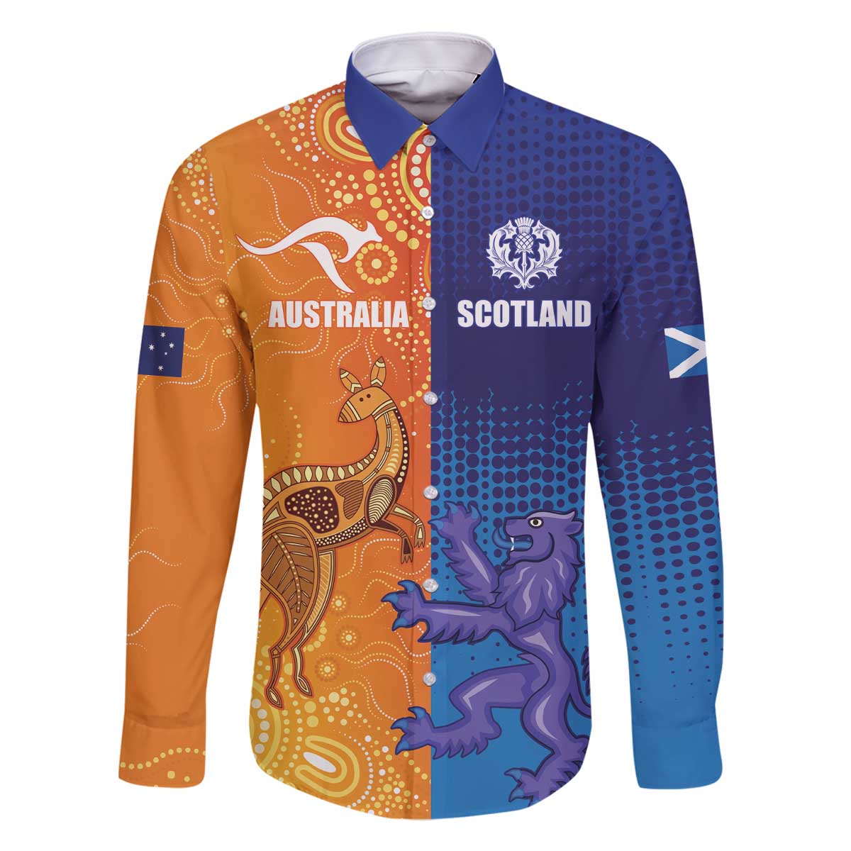 Custom Scotland and Australia Rugby Family Matching Off The Shoulder Long Sleeve Dress and Hawaiian Shirt Wallabies Thistle Together