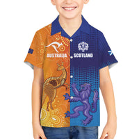 Custom Scotland and Australia Rugby Family Matching Off The Shoulder Long Sleeve Dress and Hawaiian Shirt Wallabies Thistle Together