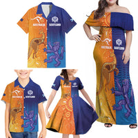 Custom Scotland and Australia Rugby Family Matching Off Shoulder Maxi Dress and Hawaiian Shirt Wallabies Thistle Together