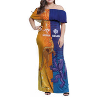 Custom Scotland and Australia Rugby Family Matching Off Shoulder Maxi Dress and Hawaiian Shirt Wallabies Thistle Together