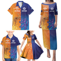 Custom Scotland and Australia Rugby Family Matching Puletasi and Hawaiian Shirt Wallabies Thistle Together