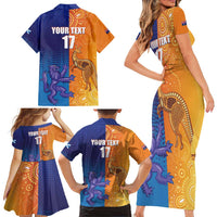 Custom Scotland and Australia Rugby Family Matching Short Sleeve Bodycon Dress and Hawaiian Shirt Wallabies Thistle Together