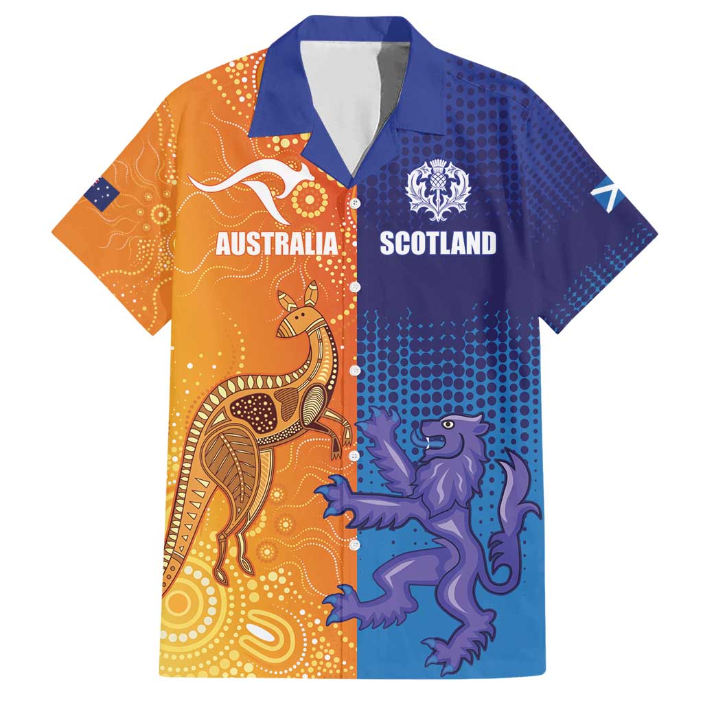 Custom Scotland and Australia Rugby Family Matching Short Sleeve Bodycon Dress and Hawaiian Shirt Wallabies Thistle Together