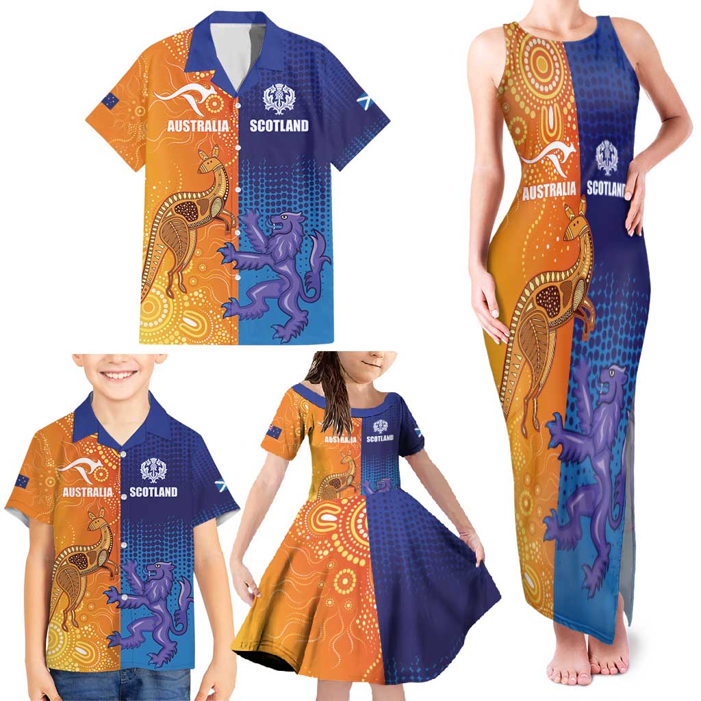 Custom Scotland and Australia Rugby Family Matching Tank Maxi Dress and Hawaiian Shirt Wallabies Thistle Together