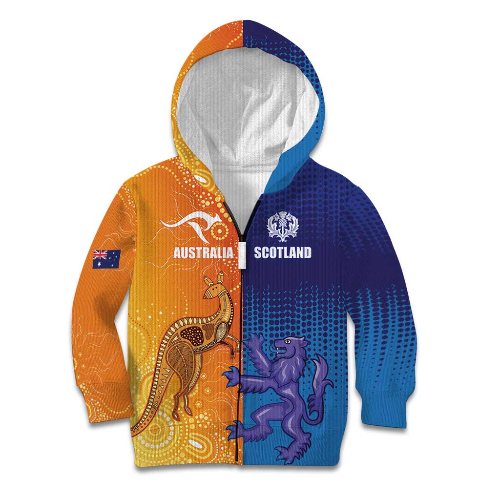 Custom Scotland and Australia Rugby Kid Hoodie Wallabies Thistle Together