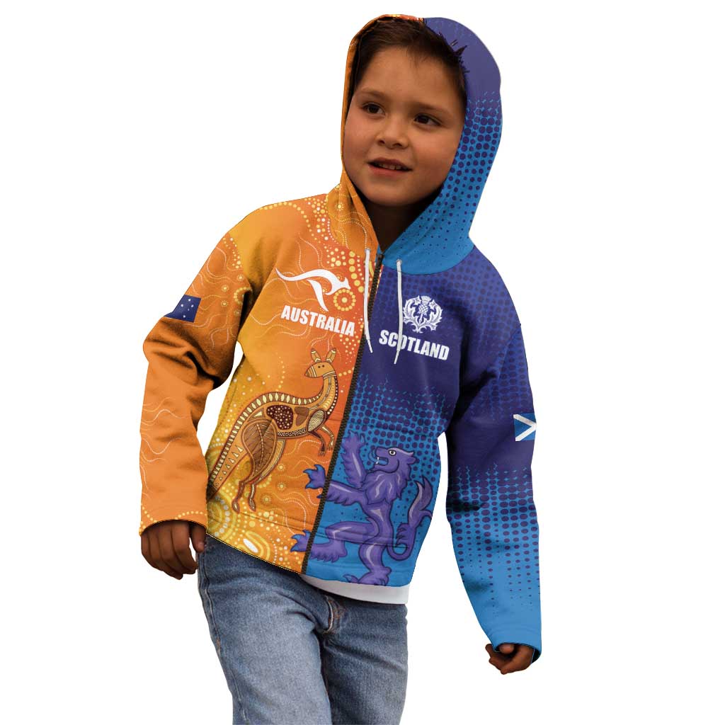 Custom Scotland and Australia Rugby Kid Hoodie Wallabies Thistle Together