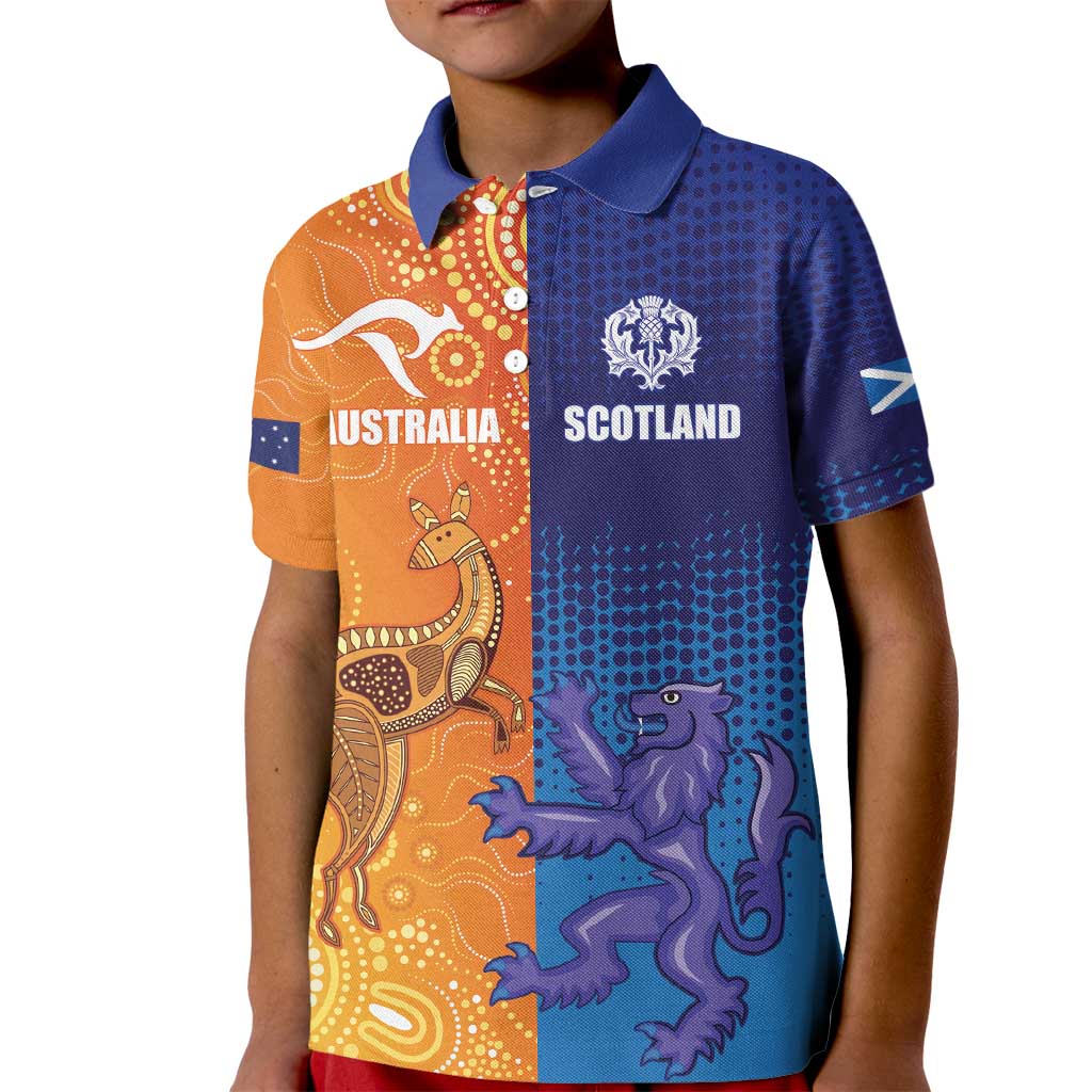 Custom Scotland and Australia Rugby Kid Polo Shirt Wallabies Thistle Together