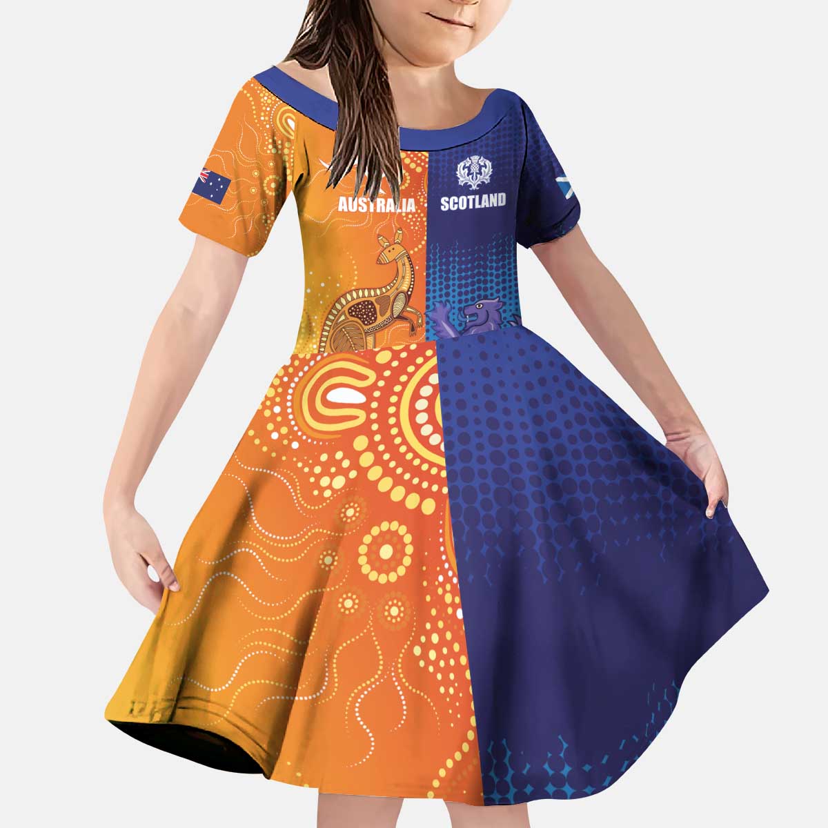 Custom Scotland and Australia Rugby Kid Short Sleeve Dress Wallabies Thistle Together