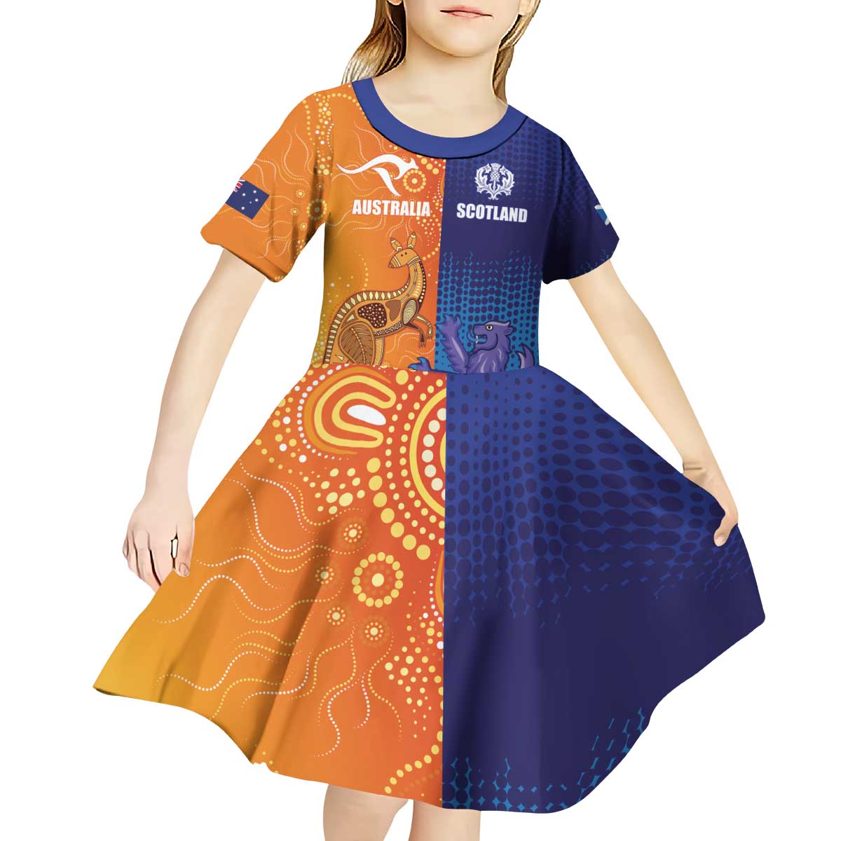 Custom Scotland and Australia Rugby Kid Short Sleeve Dress Wallabies Thistle Together