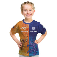 Custom Scotland and Australia Rugby Kid T Shirt Wallabies Thistle Together