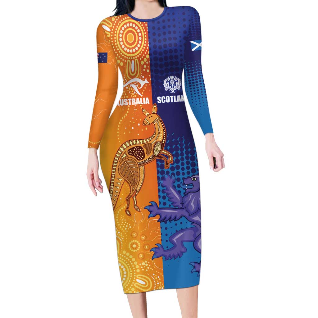 Custom Scotland and Australia Rugby Long Sleeve Bodycon Dress Wallabies Thistle Together