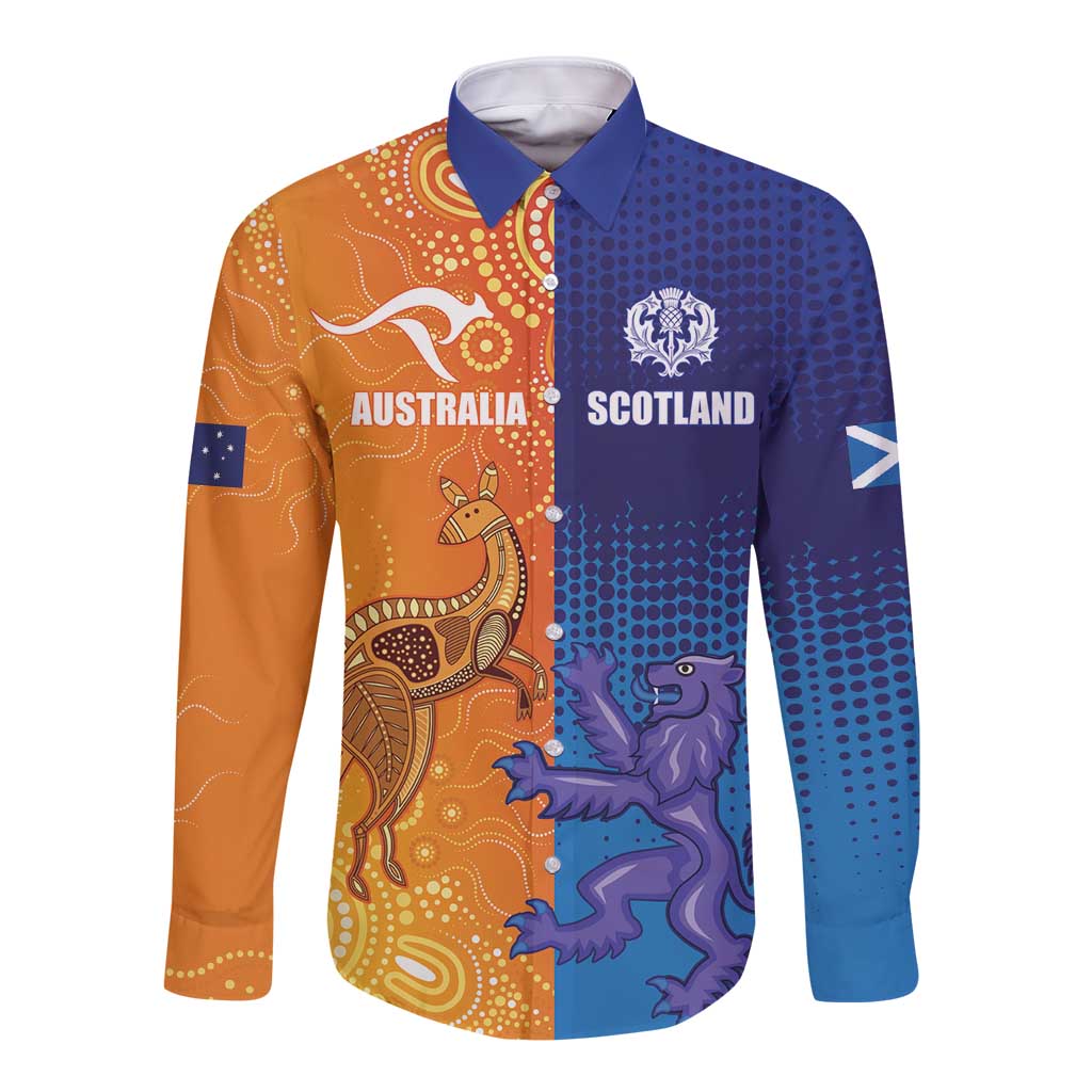Custom Scotland and Australia Rugby Long Sleeve Button Shirt Wallabies Thistle Together