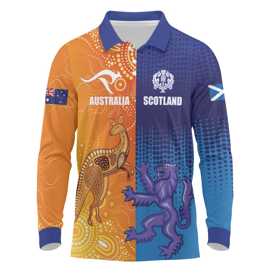 Custom Scotland and Australia Rugby Long Sleeve Polo Shirt Wallabies Thistle Together