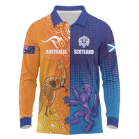Custom Scotland and Australia Rugby Long Sleeve Polo Shirt Wallabies Thistle Together