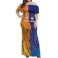 Custom Scotland and Australia Rugby Off Shoulder Maxi Dress Wallabies Thistle Together