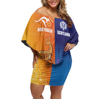 Custom Scotland and Australia Rugby Off Shoulder Short Dress Wallabies Thistle Together