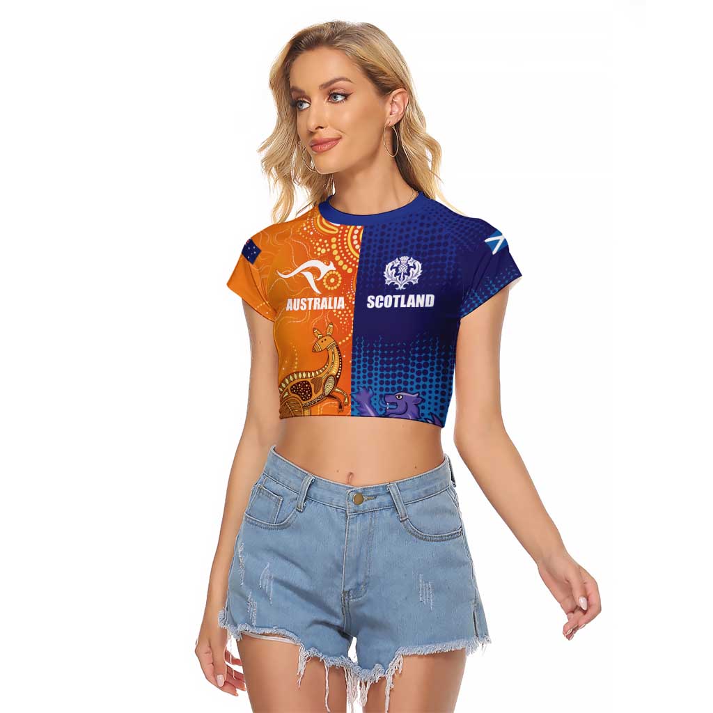 Custom Scotland and Australia Rugby Raglan Cropped T Shirt Wallabies Thistle Together