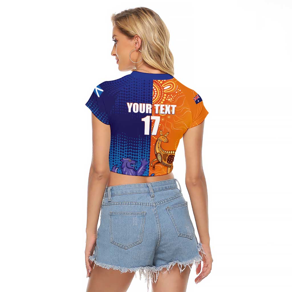 Custom Scotland and Australia Rugby Raglan Cropped T Shirt Wallabies Thistle Together