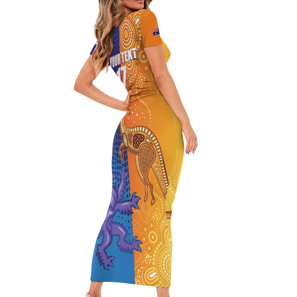 Custom Scotland and Australia Rugby Short Sleeve Bodycon Dress Wallabies Thistle Together