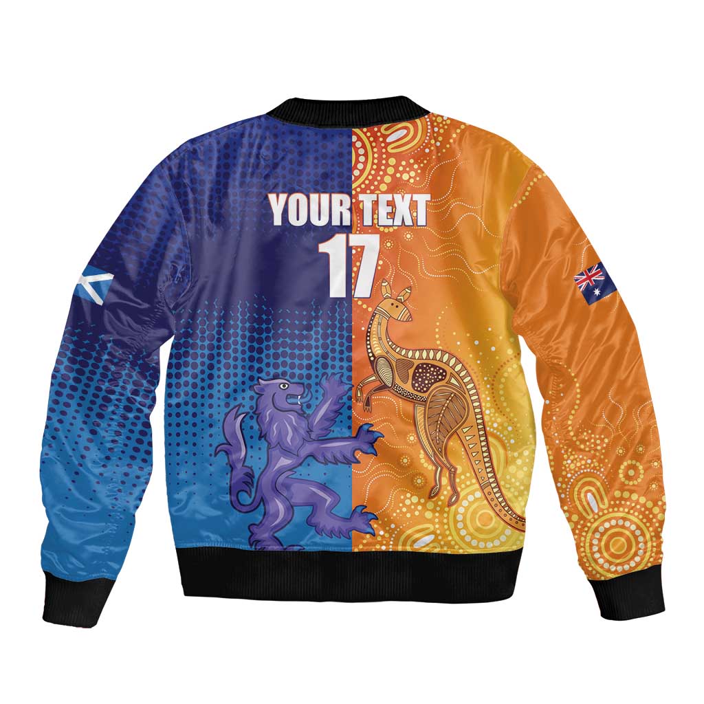 Custom Scotland and Australia Rugby Sleeve Zip Bomber Jacket Wallabies Thistle Together