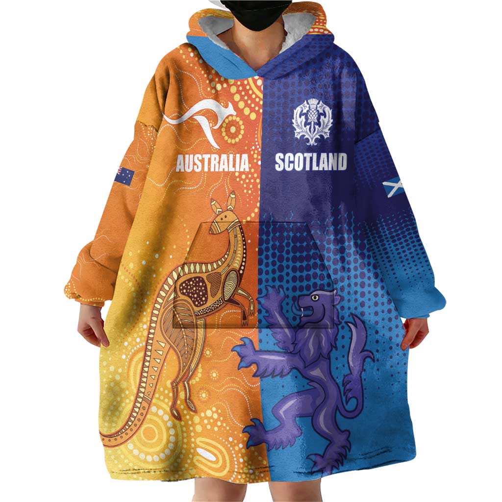 Custom Scotland and Australia Rugby Wearable Blanket Hoodie Wallabies Thistle Together