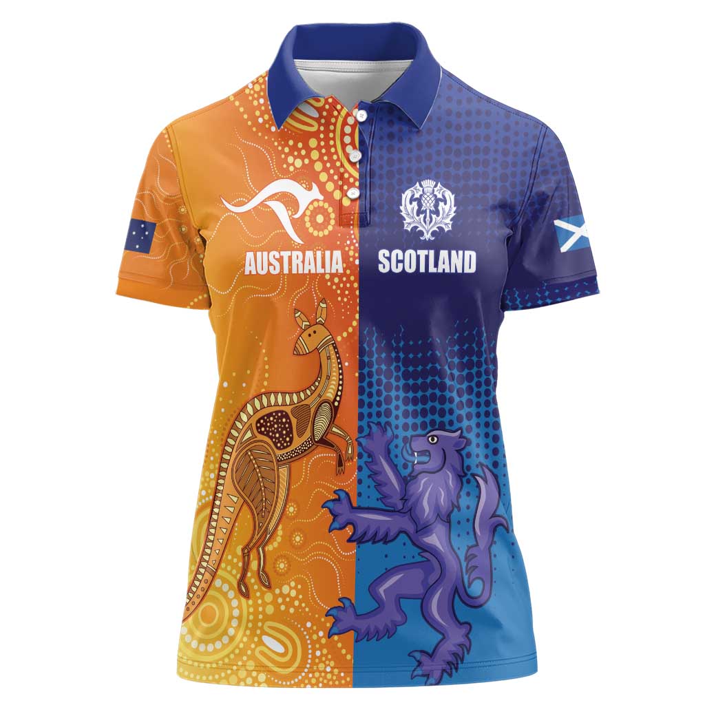 Custom Scotland and Australia Rugby Women Polo Shirt Wallabies Thistle Together