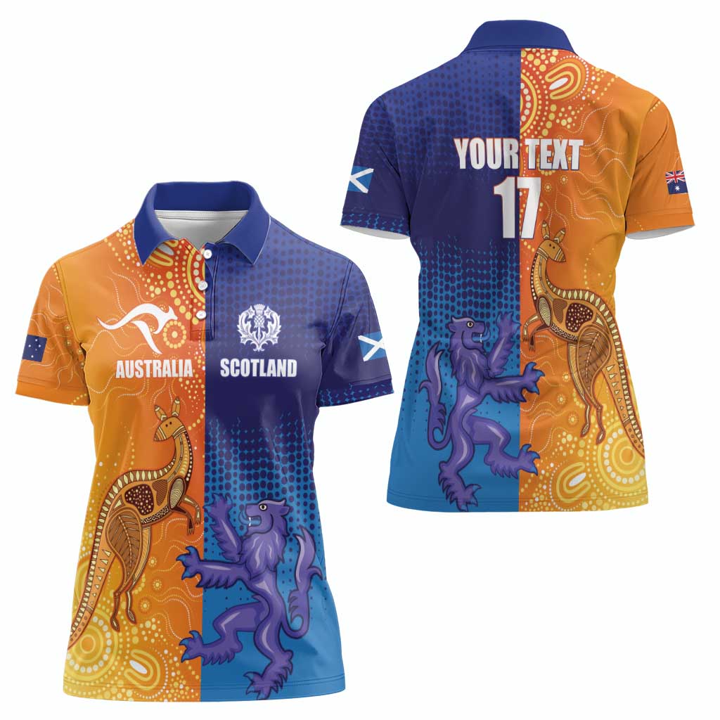 Custom Scotland and Australia Rugby Women Polo Shirt Wallabies Thistle Together