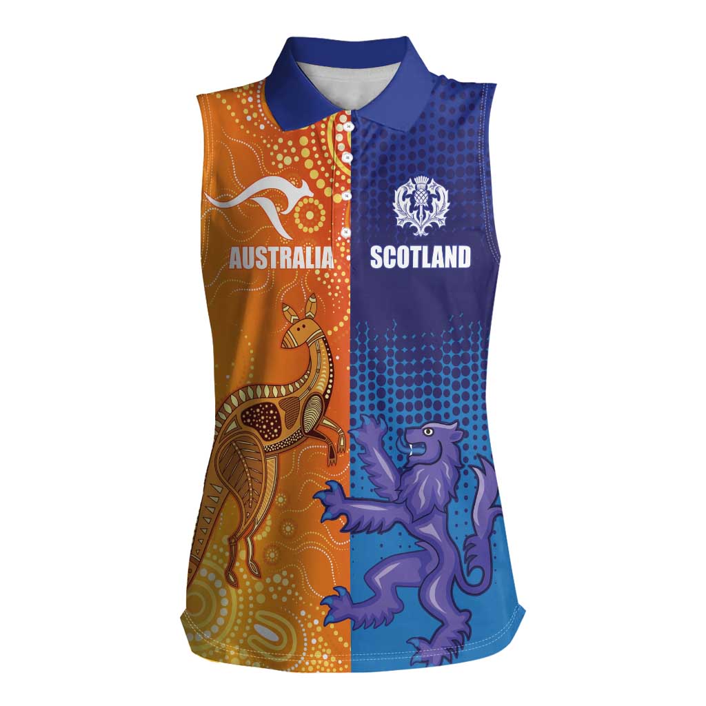 Custom Scotland and Australia Rugby Women Sleeveless Polo Shirt Wallabies Thistle Together