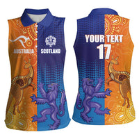 Custom Scotland and Australia Rugby Women Sleeveless Polo Shirt Wallabies Thistle Together