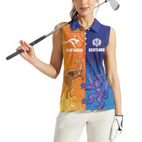 Custom Scotland and Australia Rugby Women Sleeveless Polo Shirt Wallabies Thistle Together