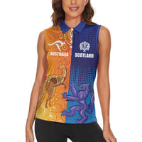Custom Scotland and Australia Rugby Women Sleeveless Polo Shirt Wallabies Thistle Together