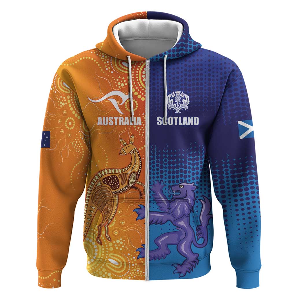 Custom Scotland and Australia Rugby Zip Hoodie Wallabies Thistle Together