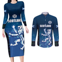 Custom Scotland Rugby Couples Matching Long Sleeve Bodycon Dress and Long Sleeve Button Shirt Go Scottish Thistle