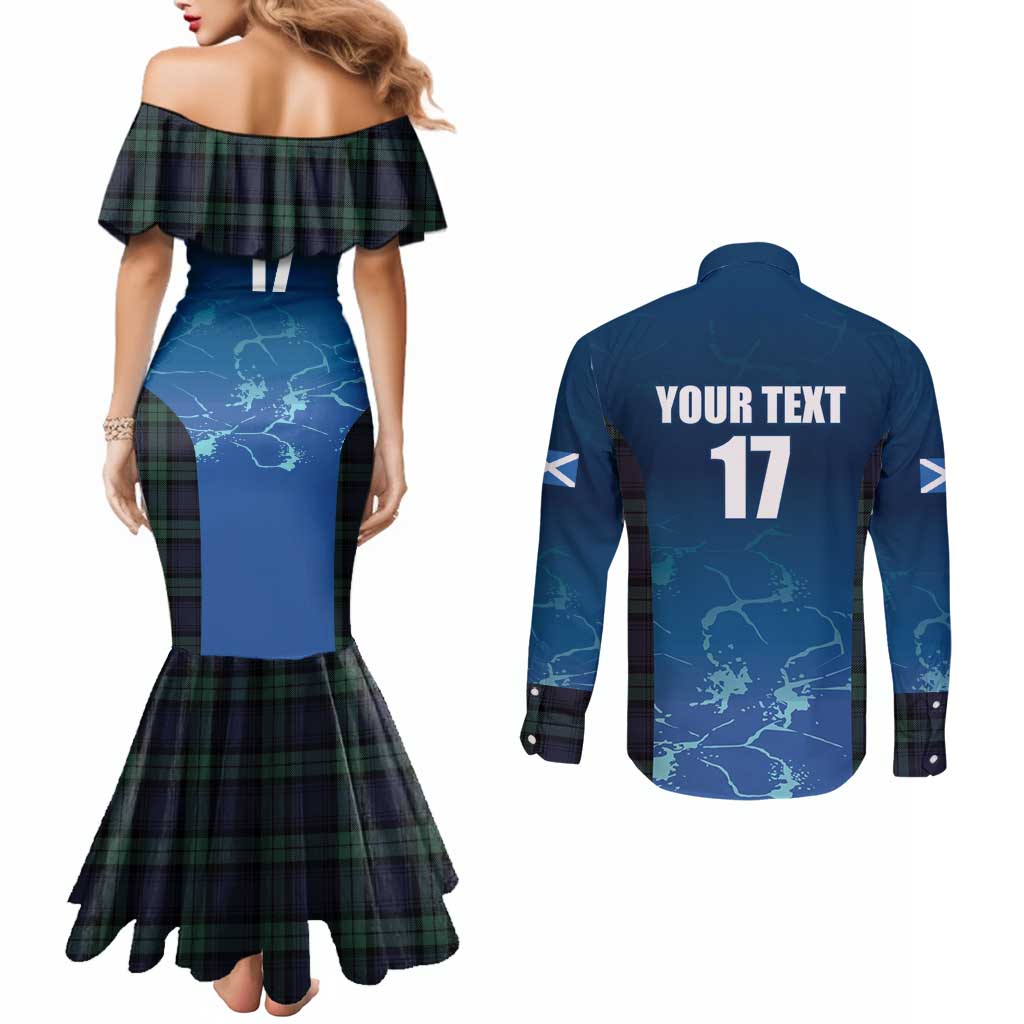 Custom Scotland Rugby Couples Matching Mermaid Dress and Long Sleeve Button Shirt Go Scottish Thistle