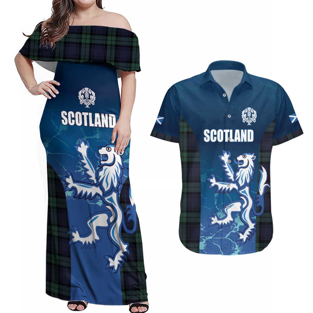 Custom Scotland Rugby Couples Matching Off Shoulder Maxi Dress and Hawaiian Shirt Go Scottish Thistle