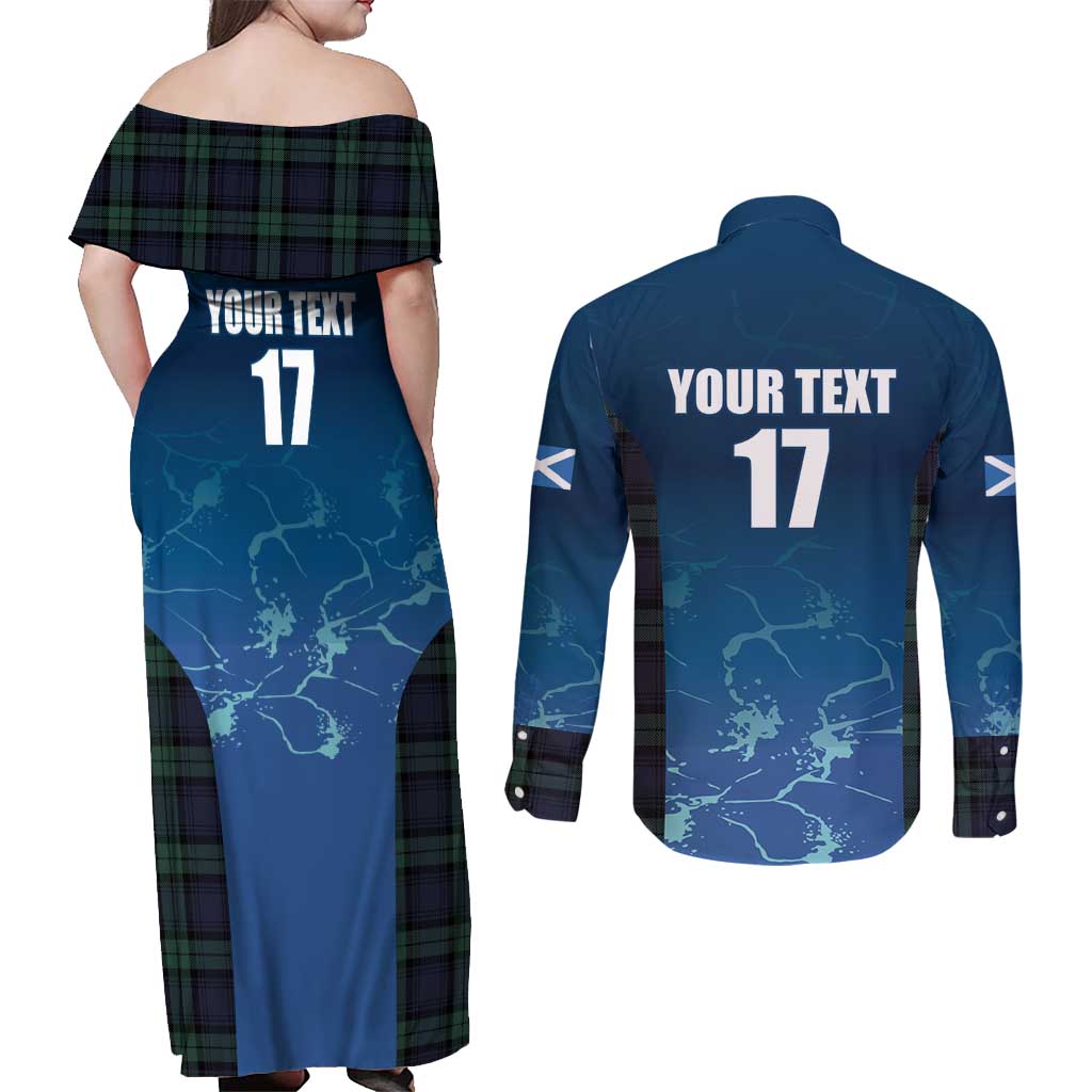 Custom Scotland Rugby Couples Matching Off Shoulder Maxi Dress and Long Sleeve Button Shirt Go Scottish Thistle