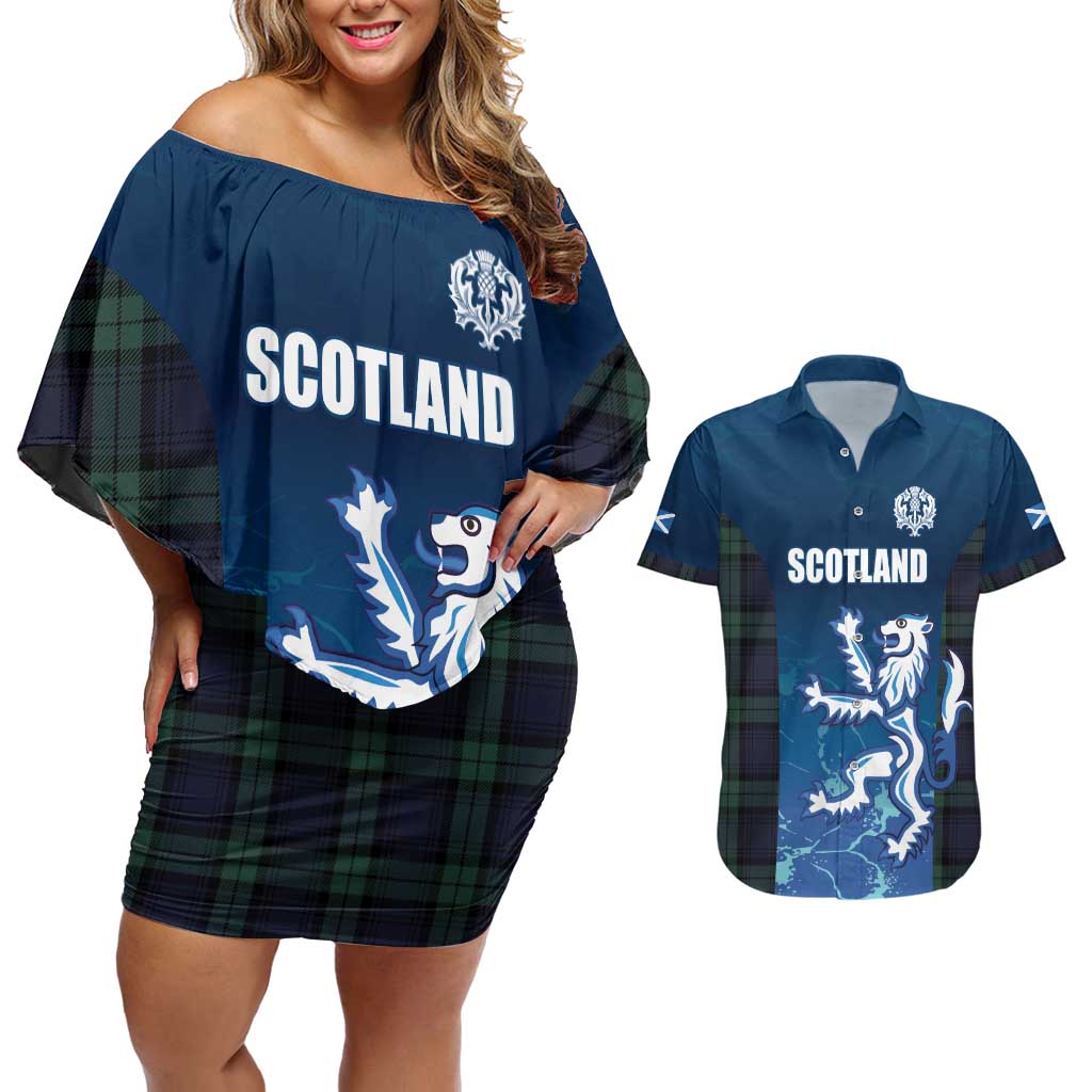 Custom Scotland Rugby Couples Matching Off Shoulder Short Dress and Hawaiian Shirt Go Scottish Thistle