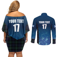 Custom Scotland Rugby Couples Matching Off Shoulder Short Dress and Long Sleeve Button Shirt Go Scottish Thistle