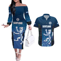 Custom Scotland Rugby Couples Matching Off The Shoulder Long Sleeve Dress and Hawaiian Shirt Go Scottish Thistle