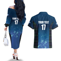 Custom Scotland Rugby Couples Matching Off The Shoulder Long Sleeve Dress and Hawaiian Shirt Go Scottish Thistle