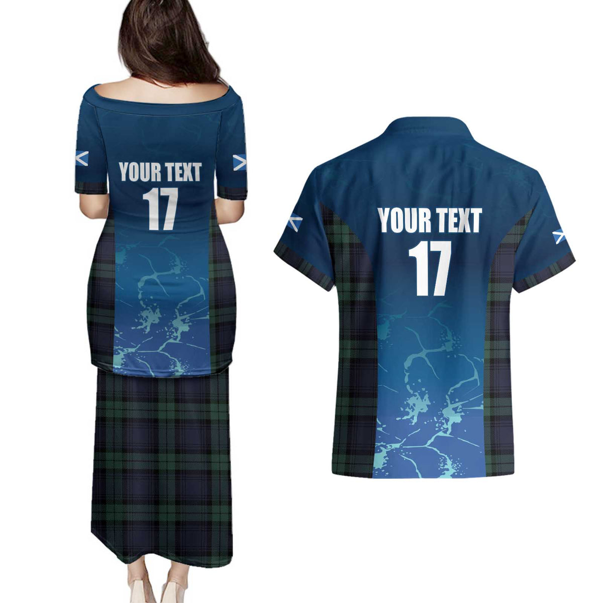 Custom Scotland Rugby Couples Matching Puletasi and Hawaiian Shirt Go Scottish Thistle
