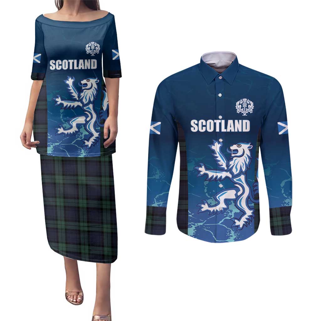 Custom Scotland Rugby Couples Matching Puletasi and Long Sleeve Button Shirt Go Scottish Thistle