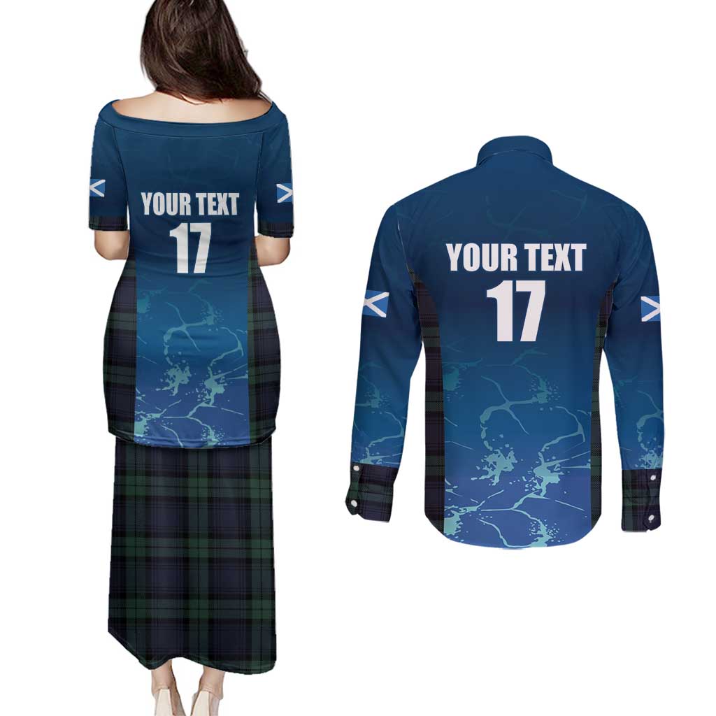 Custom Scotland Rugby Couples Matching Puletasi and Long Sleeve Button Shirt Go Scottish Thistle