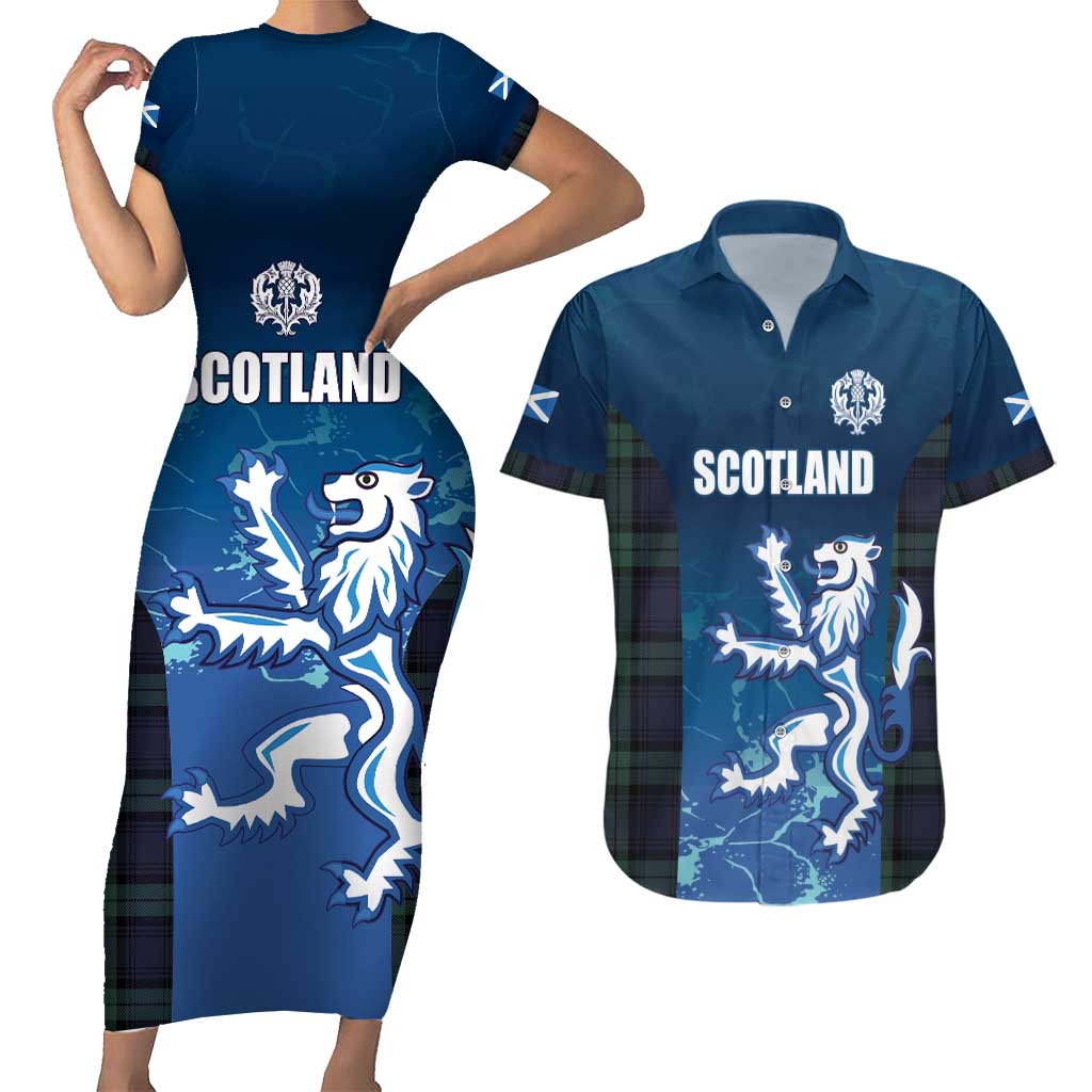 Custom Scotland Rugby Couples Matching Short Sleeve Bodycon Dress and Hawaiian Shirt Go Scottish Thistle